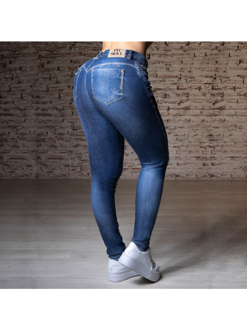 Calça Jeans Boyfriend Com Destroyed- Azul - PRIVALIA - O outlet