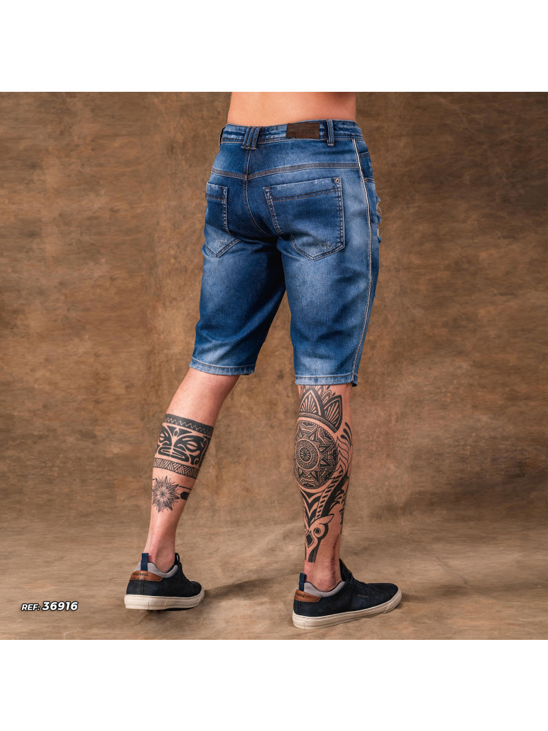 Bermuda jeans masculina com faixa esportivas