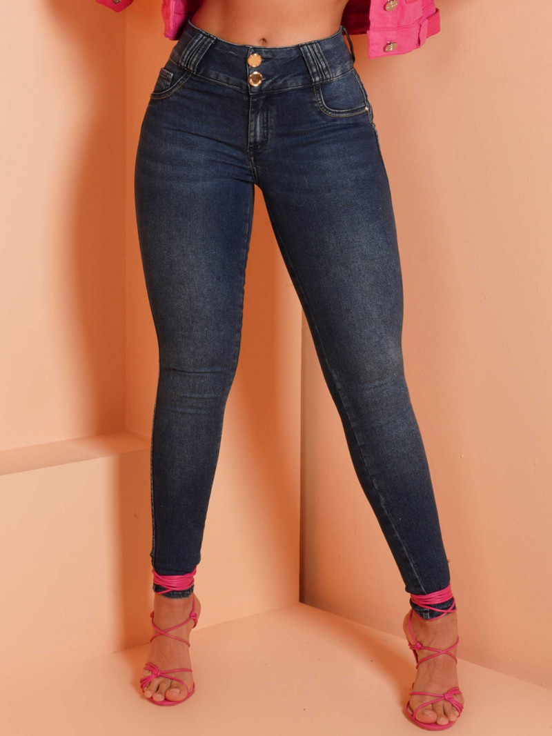 Calça Jeans Feminina Preta Skinny Corte Do Jeans Empina Cintura