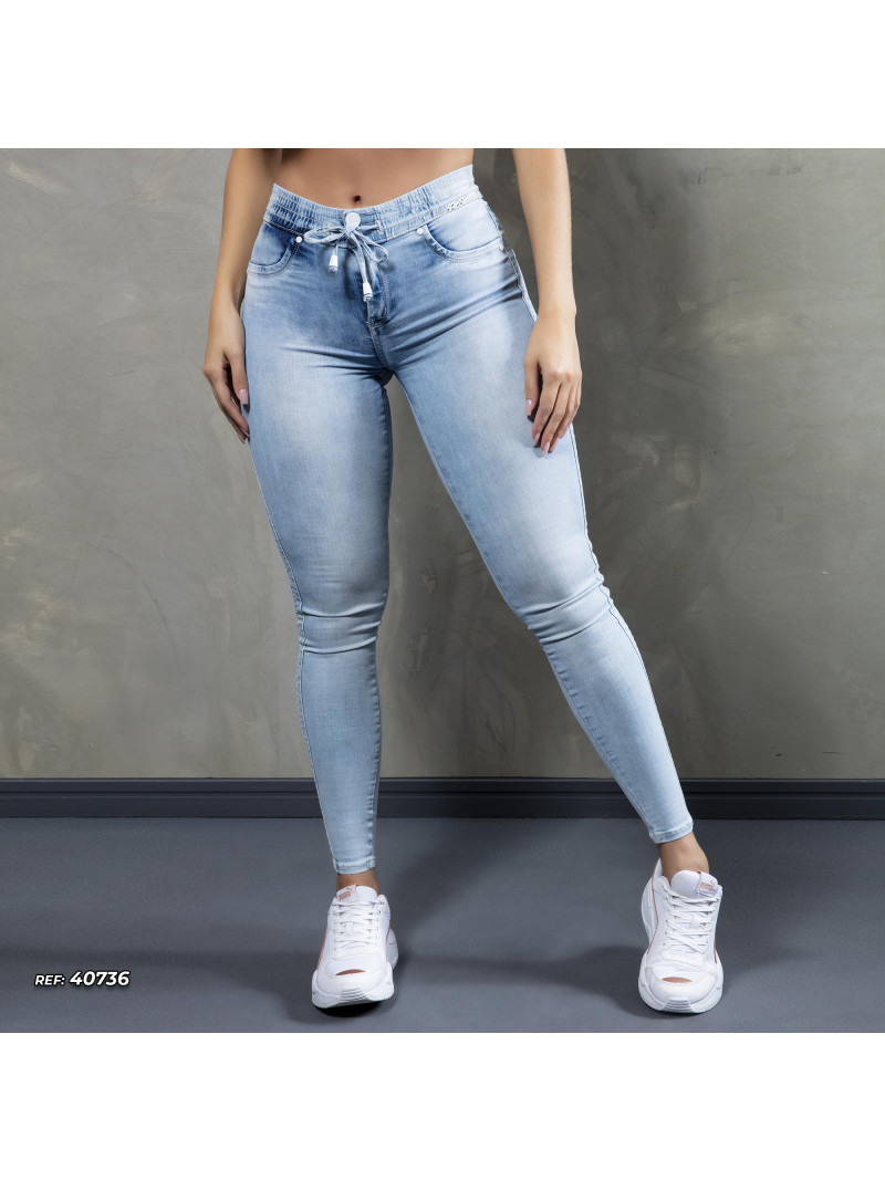 Calça Jeans Cós Alto Largo 3 Botões Lycra Modeladora