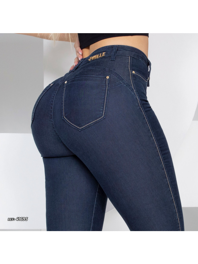 Calça jeans empina bumbum com cós alto modelador de cintura